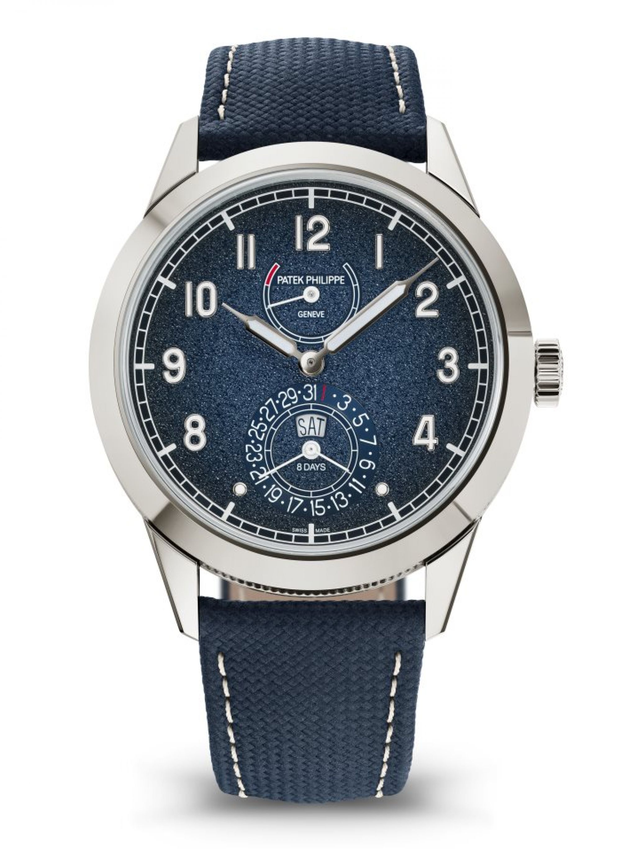 Patek Philippe 8 Tage Gangreserve, Augenblickliche Datums- und Wochentagsanzeige. Face